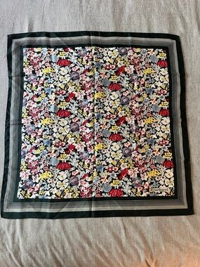 Vintage Cacharel  Square Scarf dark green with Multicolor Blooms